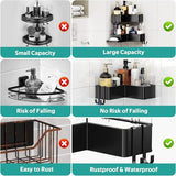 Doucheplank, zonder boren, roestvrij, zelfklevend, badkamerorganizer, hoek, doucheplank met 4 haken en zeephouder, duurzame shampoohouder voor douche van roestvrij staal, 2 stuks