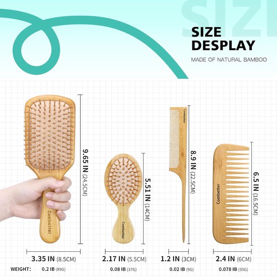Haarborstels en kamset, haarkam voor dames en ontwarrende borstel, ideaal voor nat of droog haar, geschikt voor dames, heren en kinderen