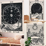 Tarot Wandtapijt set, zon, maan en ster, wanddoek met nagels, zwart-wit katoenen linnen, 40 x 50 cm