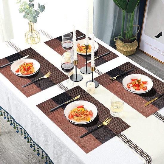 Placemats wasbaar PVC hittebestendig 6 placemats antislip hittebestendige placemats voor thuis restaurant keuken eettafel (45 x 30 cm)