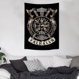 Viking decoratief wandtapijt Vegvisir assen hamer Valhalla muur doek Scandinavische mythologie Fathurk wandbehang Gothic esthetisch decoratief tapijt klein zwart 150 x130cm