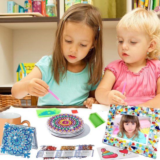 Knutselset voor kinderen, meisjes, cadeaus vanaf 4, 6, 7, 8, 9 jaar, diamondpainting, spiegeldecoratie, hangende 5D-diamant, schilderij, compacte spiegel met mandala-diamant,