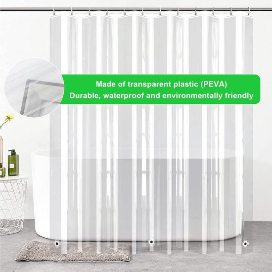 Douchegordijn 180x200cm transparant douchegordijn met magneetbodem douchegordijnen Eva anti-schimmel waterdichte douchegordijnen met 12 douchegordijnringen voor badkuip douche