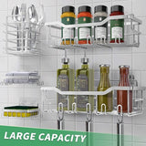 Doucheplank zonder boren, 5 stuks badkamerorganizer, doucheplank zonder boren, badkamerorganizer, badkamerrek, zilvergrijs, van SUS304 roestvrij staal, badkamerrek, douchemand, shampoohouder voor douche