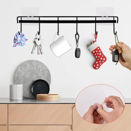 2 stuks zwart 6 haken keukenhouders keukenhouder zonder boren haaklijst keuken zelfklevende keukenhulp keukenhulp keukengerei keukengerei voor keukengerei