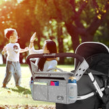 Pram Organiser with Insulated Drink Holder, Shoulder Strap, Large Capacity, Universal Baby Pram Bag, Grey with Dots