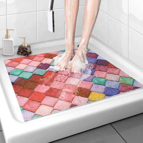 Veiligheidsdouchemat, antislip, zacht comfort, badmat met afvoergaten, pvc-luffa, massagemat voor natte ruimtes, sneldrogend, 60 x 60 cm