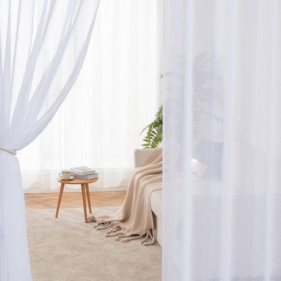 Set of 2 Sheer Voile Curtains with Eyelets, Transparent, Airy Decorative Polyester Curtain for Living Room, Bedroom, 140 x 225 cm (W x H), Grommet Top, White