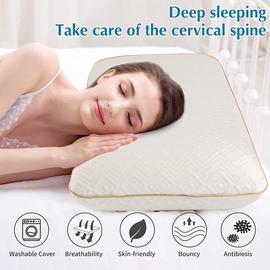 Hoofdkussen van traagschuim, nekkussen, ergonomisch slaapkussen, afneembaar en wasbaar kussensloop, wasbare kussensloop, voor zijslapers, rugslapers, herkend (70 x 40 x 13 cm)