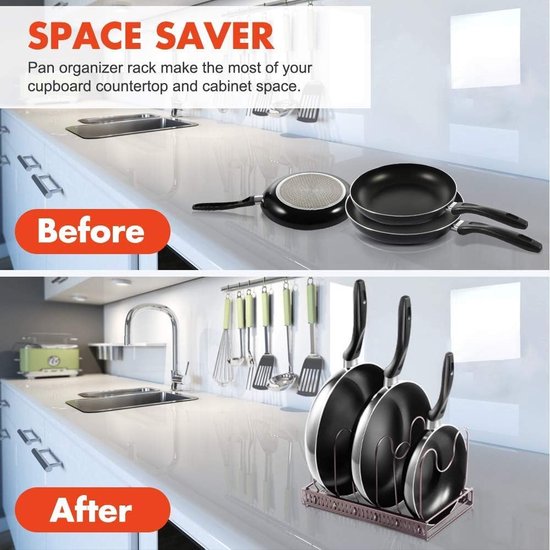 Pannendekselhouder, pannenhouder voor lade, opslag met 8 verstelbare vakken, dekselhouder lade, pannenhouder voor keuken, organizer, zwart