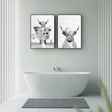 Dier in de badkuip canvas foto's, zwart wit hoogland koe olifant badkamer poster moderne woonkamer slaapkamer woondecoratie zonder frame