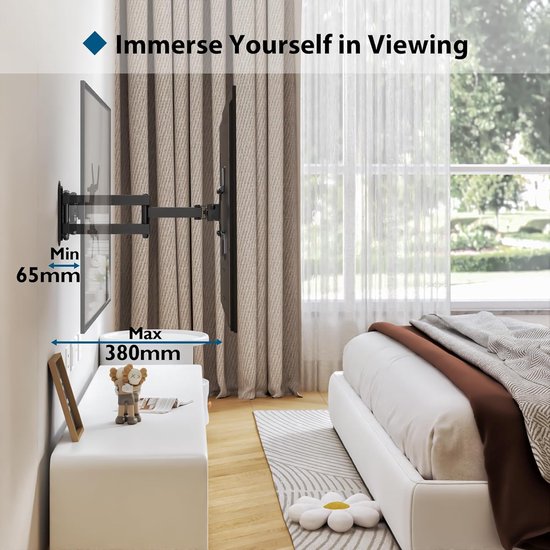 TV muurbeugel voor 13-42 inch LED LCD OLED televisies, kantelbaar, draaibaar en 360° draaibaar, muurbeugel TV tot 20 kg, met veiligheidsschroeven, max. VESA 200 x 200 mm