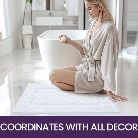 Badkamertapijt 60 x 110 cm, badmat antislip wasbare zachte badmat, microvezel absorberende badmat, badmatten voor badkuip, doucheruimte en badkamer - wit