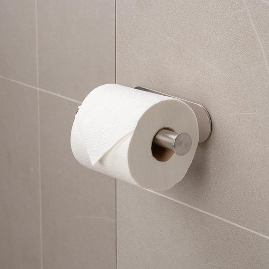 toiletrolhouder | Zelfklevende badkameraccessoires | wandmontage | Geen boren nodig | Geborstelde matte afwerking | Zwart of chroom (roestvrij staal, zilver)