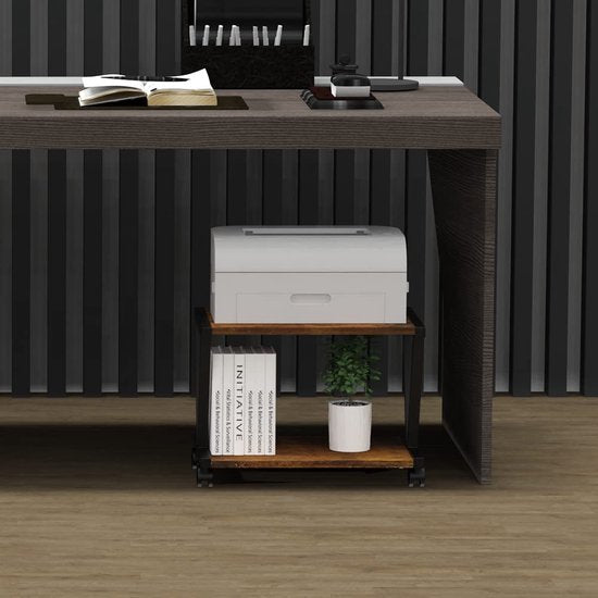 Retro desktop printerstandaard 2-traps onder bureau houten printer rek traditionele industriële boerderij hout opslag boek plank tafel organizer voor thuis kantoor stijlvol robuust