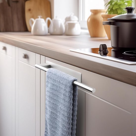 Handdoekhouder Zonder boren Badhanddoekhouder Zelfklevende handdoekhouder Roestvrijstalen handdoekhouder Elegante handdoekhouder Enkele arm Rond geborsteld zilver