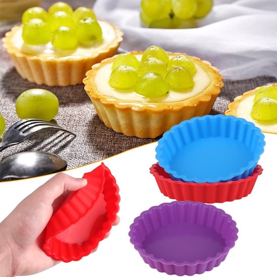 6 stuks bakplaten voor muffins, 11 cm, siliconen mini-fruitbodemvormen, siliconen taartvormen, bakvormen, siliconen muffinvormpjes, taartvorm, klein voor mini quiche, taartvorm