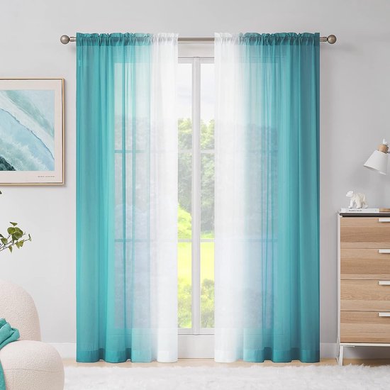 Gordijnen met plooiband transparante gordijnen voor woonkamer set van 2, 260x140cm blauw groen