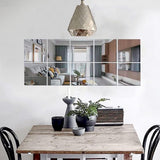 Vierkant acryl spiegelstickervel, 10 stuks acryl spiegel-muurstickers, 15 cm x 15 cm, verwijderbare muurstickers, voor badkamer, woonkamer, slaapkamer, stickers (zilver)