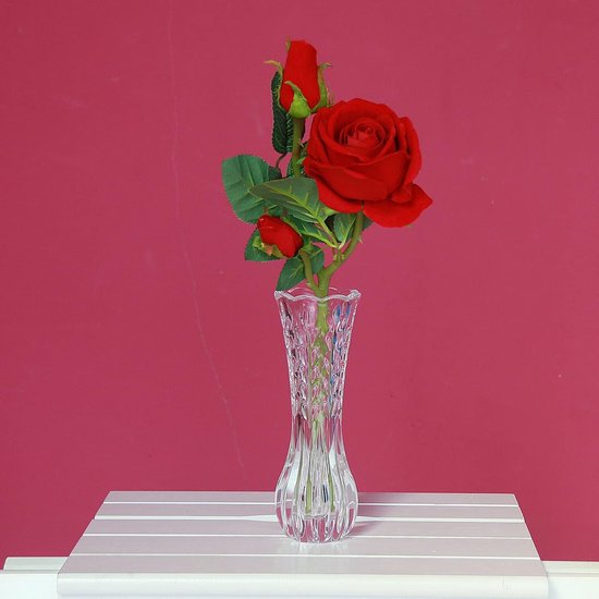 Onbreekbare glazen vaas elegante bladvorm transparante vaas geschikt voor woondecoratie, kantoordecoratie, bruiloft of cadeau (7" Hx2,48 W)