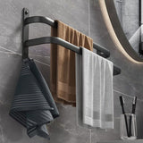 Handdoekhouder, zwart, aluminium, zonder boren, handdoekhouder, wandmontage, gastendoekhouder, badhanddoekhouder met 2 haken, handdoekhouder voor badkamer, keuken, toilet, 40 cm (2 lagen)