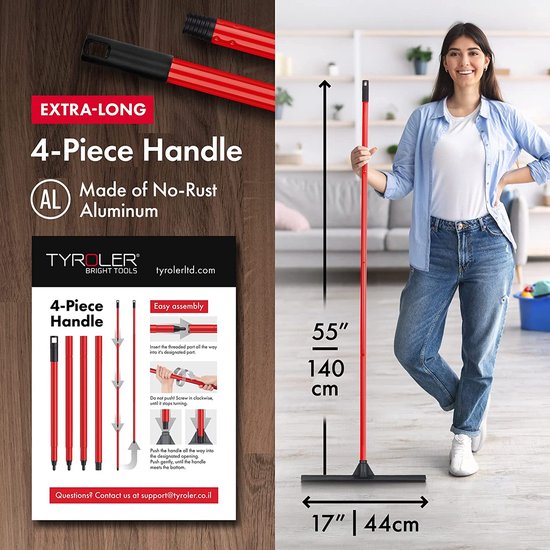 Push & Pull trekker, 100% natuurlijk rubber, 44 cm, aluminium anti-roest, 4-delige handgreep, meubelveilig, multi-oppervlak, hardhout, marmer, tegels, garage, indoor/outdoor, extreem duurzaam