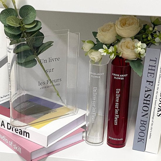 Boekenvaas, Heldere Boekenvaas, Tulpenvaas, Tafeldecoratie, Bloemenvaas, Kleine Vazen voor Tafeldecoratie, Heldere Boekenvaas, Bloemenvaas van helder acryl voor bloemen of kunstbloemen