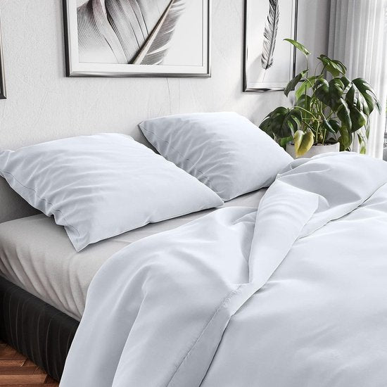 Beddengoed, 155 x 220 cm, katoen, wit, ademend, 1 x dekbedovertrek 155 x 220 cm + 1 x kussensloop 80 x 80 cm, wit