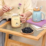 Kat mok set van 2 schattige kat theekop koffiemok keramiek met Kawaii deksel schattige kopjes voor kattenliefhebbers 500 ml kerst verjaardag kat cadeau mok (blauw en geel)