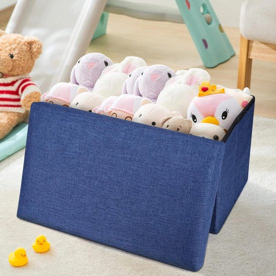 Opvouwbare kruk, 40 x 25 x 25 cm, voetenbank, kist, beklede kruk met opbergruimte, multifunctionele zitkubus als opbergdoos voor slaapkamer, hal, woonkamer (marineblauw)