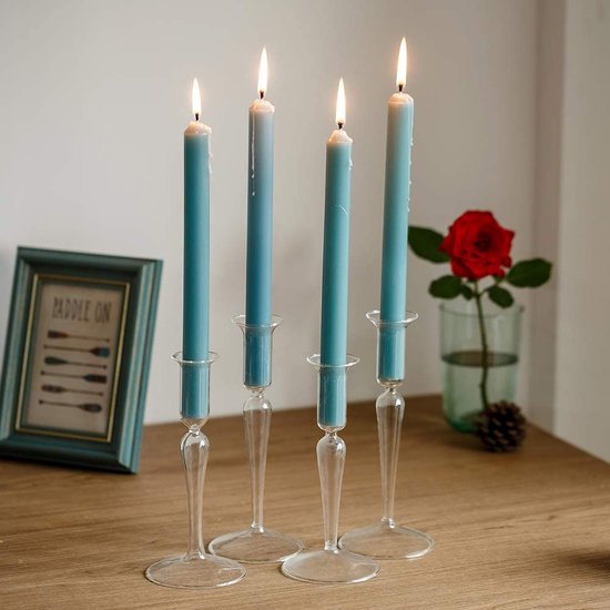 Set van 4 (1 set) glazen kandelaars, kandelaars in minimalistische stijl voor woonkamer eettafel bruiloft tafeldecoratie kandelaar (klein)