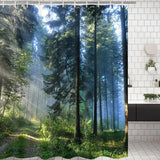 Forest Shower Curtain, Green Anti-Mould Shower Curtains, Textile Waterproof Shower Curtains, Bathtub, Washable with 12 Hooks, 180 x 200 cm