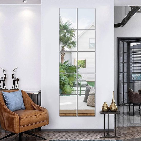 Wandspiegel, zelfklevende glazen spiegel, HD spiegeltegels, zelfklevende deurspiegel, full-body spiegel, zelfklevende spiegel voor muur, woonkamer, slaapkamer, badkamer, hal.