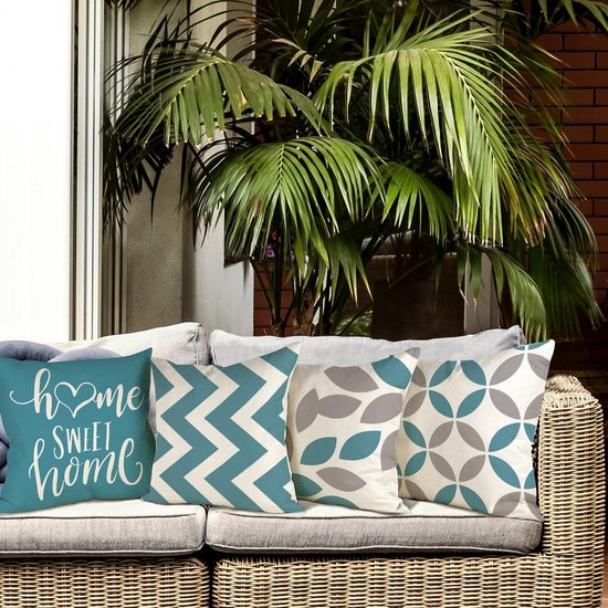 Cushion Cover 40 x 40 cm, Set of 4, Outdoor Cushion Decorative Linen Cushion Covers Geometric Pattern Cushion Covers for Sofa Living Room Decorative Cushion 40 x 40 cm, A023