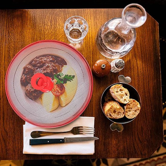 Netafdekking voor levensmiddelen, 3 stuks voedselafdekking buiten, voedselafdekking voor levensmiddelen, voedselafdekking mesh met handvat, voor keuken, picknick (3 kleuren)