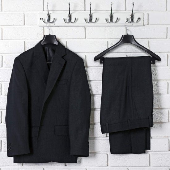 Brede zwarte plastic kleerhangers voor colberts en broeken - Set van 5