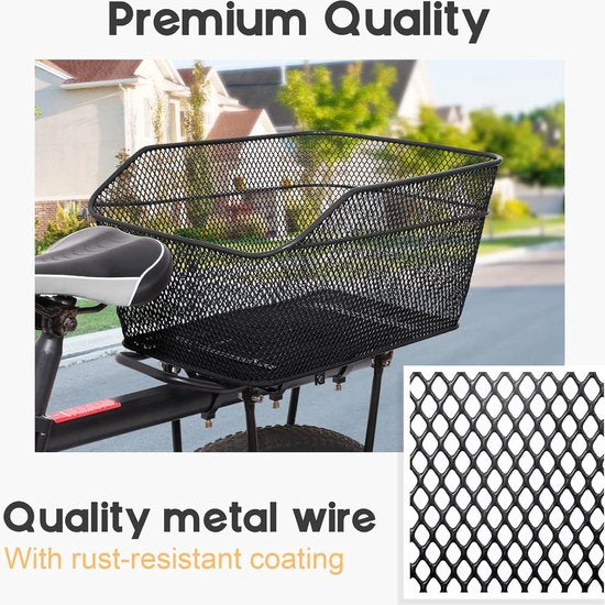 Fietsmand, schooltassenmand, universele fietsmand achter, 20 liter, grote capaciteit, bagagedrager, waterdichte fietsmand, metaal