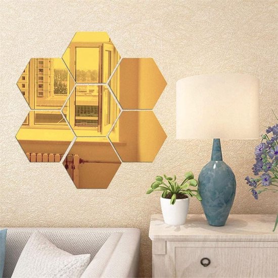 12st Spiegel Muurstickers, Acryl Spiegel Sticker Set, Spiegel muur Decoratie, Verwijderbare, DIY spiegel Stickers voor woonkamer, bank, instelling, wanddecoratie (goud)