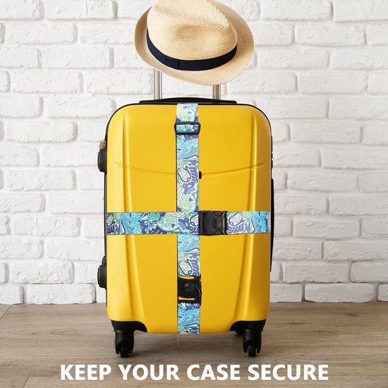 2 stuks kofferriem, kofferband, verstelbare, gepersonaliseerde bagageriem met afsluitbare gesp voor koffer, riem, reistas (blauwe bloem)