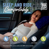 Zachte en warme reisdeken voor vliegtuig en auto, 3D-patroon, onmisbaar voor lange vluchten, voor dames, heren, kinderen, compact kussen met bagagehoes en rugzakclip, marineblauw, Modern