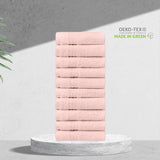 Handdoekset van 100% biologisch katoen, badhanddoek, hoge kwaliteit, zacht en zeer absorberend, sneldrogend, Oeko-Tex, gemaakt in groen en GOTS-gecertificeerd (10 gastenhanddoeken, zeeschelproze)