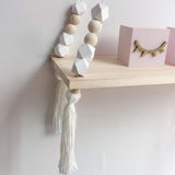 Macramé plank, zwevend rek, houten standaard, schommel, hangend wandrek, wanddecoratie voor meisjes, kinderkamer - afmetingen: 38 x 14 x 1,2 cm