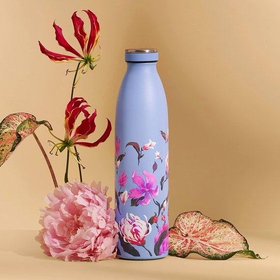 Drinkfles Lilac Lily, roestvrij staal, 750 ml, herbruikbare metalen thermosfles, met lekvrije vacuümisolatie, BPA-vrije waterfles voor sport, kantoor