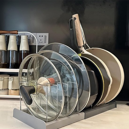 Dekselhouder, roestvrije pannenhouder, pannenorganizer, multifunctioneel telescopisch opbergrek, verstelbaar potdeksel, opslag, voor keukengerei, deksel, pannenorganizer