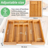 Bestekbaklade van bamboe - uitschuifbaar 5-7 vakken, 32,2x43/50x43cm, verstelbare lade-inzet, organisatiesysteem voor keuken, bamboehouten organizer voor lepels en vorken