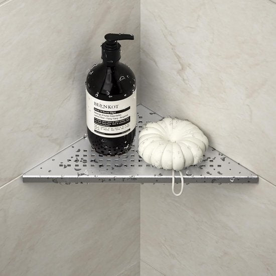 Hoekplank, doucheplank, 304 roestvrij staal, zonder boren, voor badkamer, shampoohouder, organizer, vierkant gat 253 x 253 x 355 mm, geborsteld