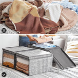 SONGMICS opbergdozen, set van 3, stoffen dozen, opbergmanden met transparant front, met deksel en klep, voor kleding, linnen look, grijs