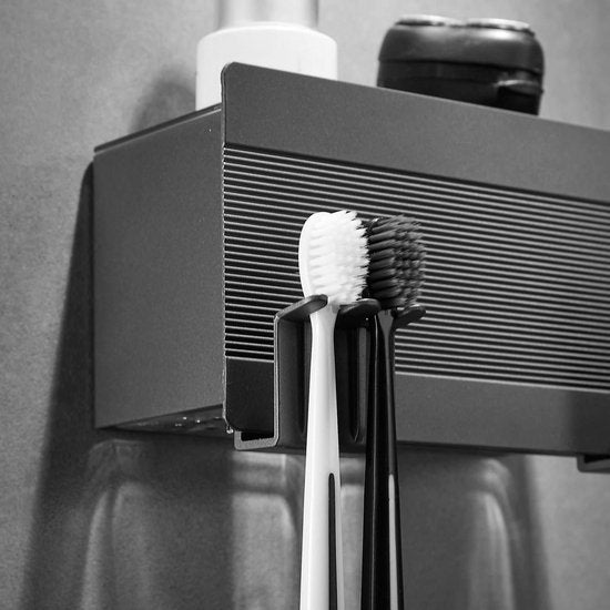 Houder - Tandenborstel Badkamer Zwart Ruimte Aluminium 2 Gleuven Tandenborstelbeker Opbergdoos Zonder boren Automatische installatie - Zelfklevend