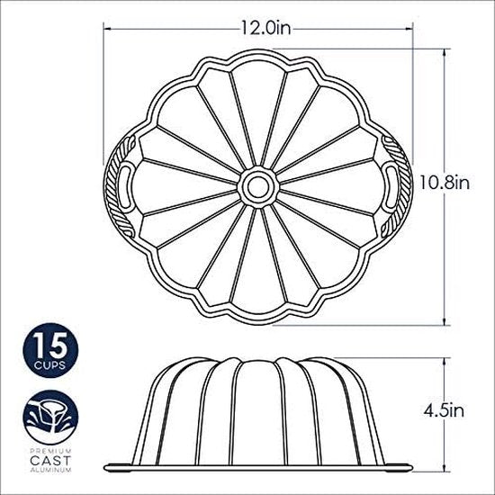 goud, 12 kopjes, twee handgrepen, aluminium, antiaanbaklaag