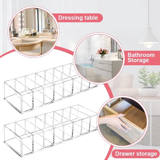 Set van 2 afneembare cosmetica-organizer, lade, 8 vakken, make-up-opbergdozen, beauty-organizer, make-up, opslag, make-up, transparante cosmetica, doos voor wastafel, badkamer